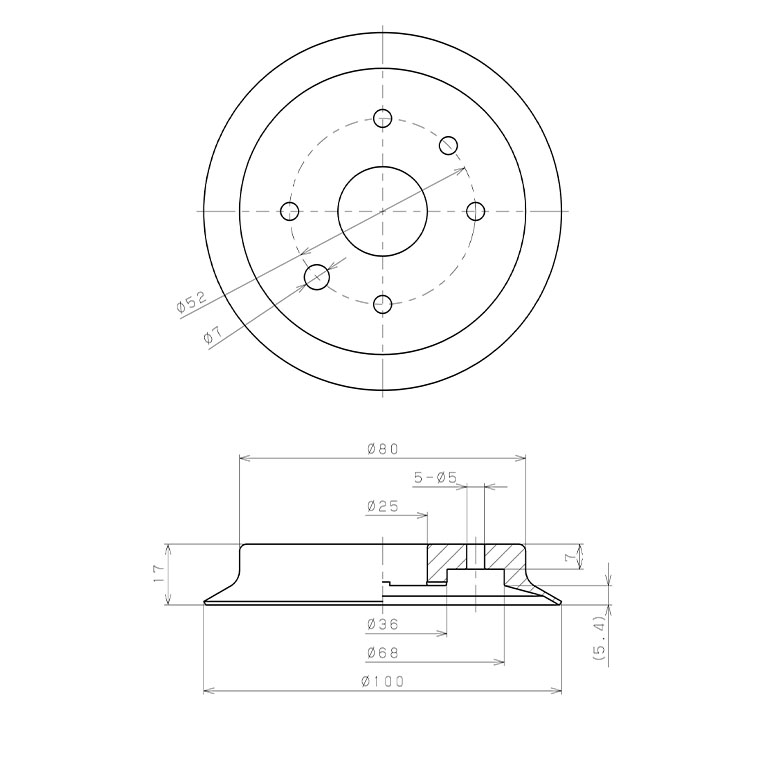 Đầu Nấm Hút Chân Không, Cao Su Nitrile (NBR), O.D 100 mm, Pisco VP100RN_drawing