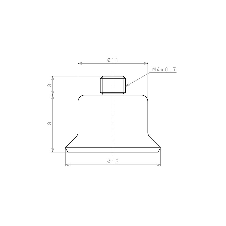 Bộ Nấm Hút Chân Không Có Vít Ren, Cao Su Fluoro, O.D 15 mm, Pisco VP15RF-M4_drawing