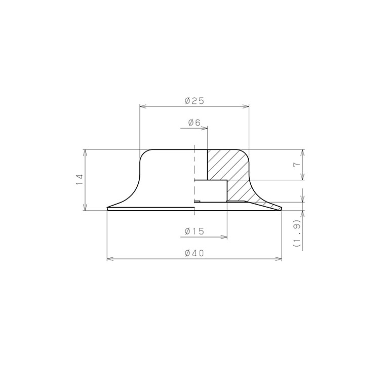 Đầu Nấm Hút Chân Không, Cao Su Nitrile (NBR), O.D 40 mm, Pisco VP40RN_drawing