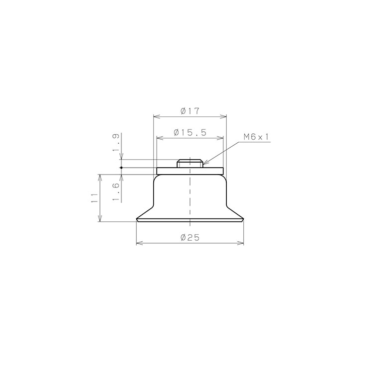 Bộ Nấm Hút Chân Không Có Vít Ren, Cao Su Nitrile (NBR), O.D 25 mm, Pisco VP25RN-M6_drawing