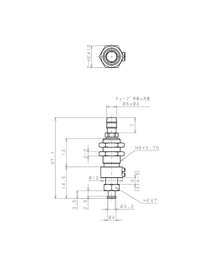 Bộ Nấm Hút Chân Không Và Giá Đỡ, Cao Su Urethane, O.D 8 mm, Pisco VPSC8-3RU-6B_drawing