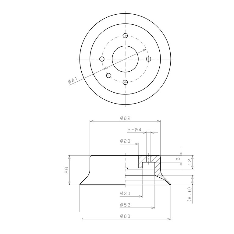 Đầu Nấm Hút Chân Không, Cao Su Silicone, O.D 80 mm, Pisco VP80AS_drawing