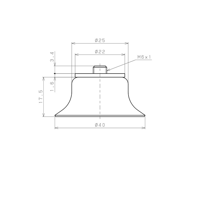 Bộ Nấm Hút Chân Không Có Vít Ren, Cao Su Nitrile (NBR), O.D 40 mm, Pisco VP40AN-M6_drawing
