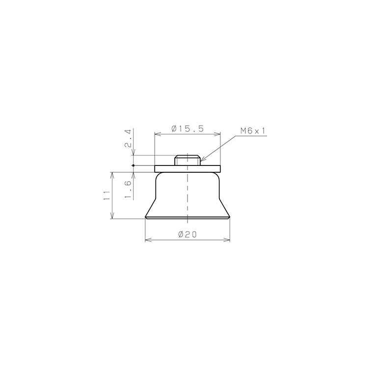 Bộ Nấm Hút Chân Không Có Vít Ren, Cao Su Fluoro, O.D 20 mm, Pisco VP20AF-M6_drawing