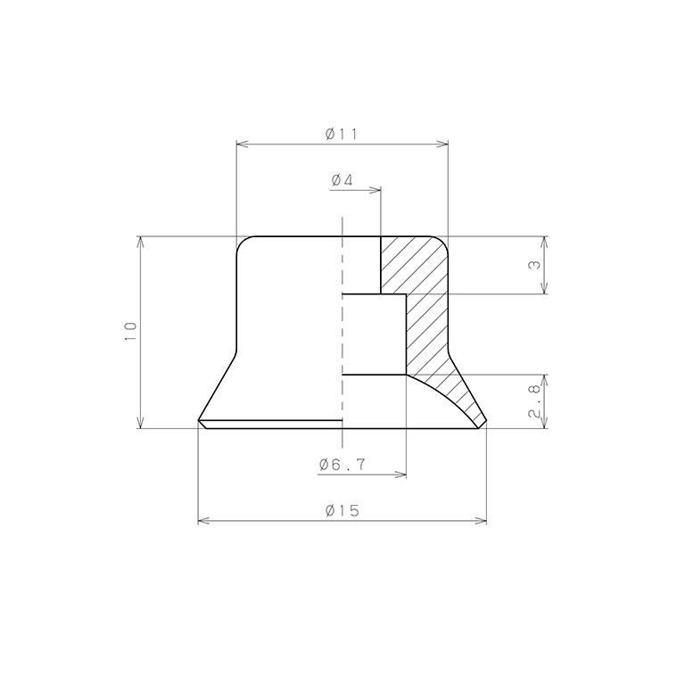 Đầu Nấm Hút Chân Không, Cao Su Nitrile (NBR), O.D 15 mm, Pisco VP15AN_drawing