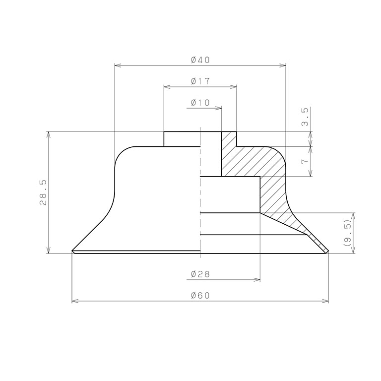 Đầu Nấm Hút Chân Không, Cao Su Silicone, O.D 60 mm, Pisco VP60AS_drawing