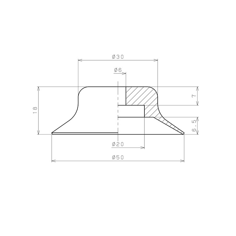 Đầu Nấm Hút Chân Không, Cao Su Silicone, O.D 50 mm, Pisco VP50AS_drawing