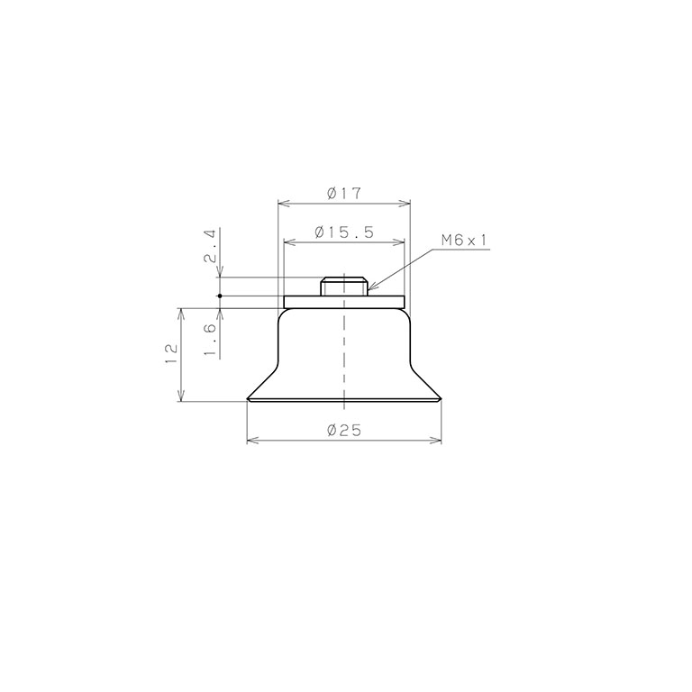 Bộ Nấm Hút Chân Không Có Vít Ren, Cao Su Fluoro, O.D 25 mm, Pisco VP25AF-M6_drawing