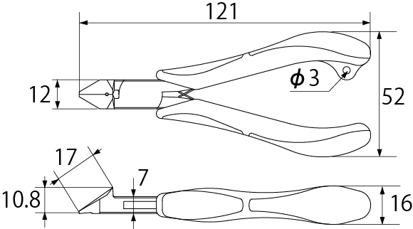 Kìm Cắt Chéo Top Kogyo ND3-120_drawing