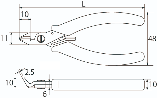 Kìm Cắt Điện Tử Không Gỉ Mũi Cong 60° Top Kogyo ENI-115B_drawing