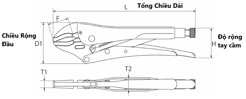Kìm Bấm Chết 7Inch Top Kogyo VP-175_drawing