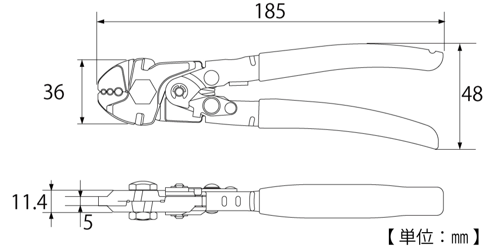 Kìm Bấm Sling Cáp Top Kogyo BWC-180_drawing