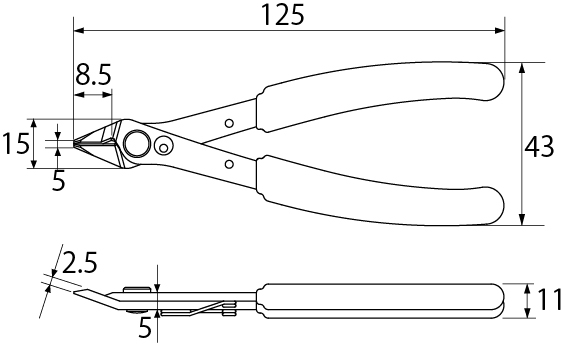 Kìm Cắt Điện Tử Không Gỉ Có Nút Chặn Top Kogyo MS-120C_drawing