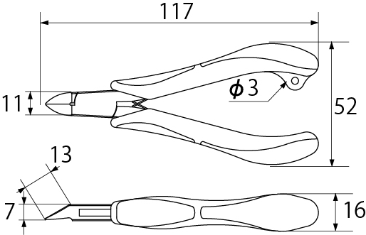 Kìm Cắt Nhựa Top Kogyo PN3-120_drawing