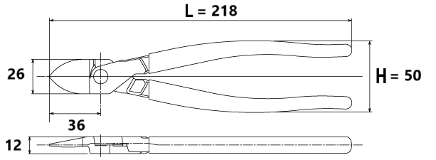 Kìm Cắt Tác Động Mạnh Top Kogyo NI-220VF_drawing