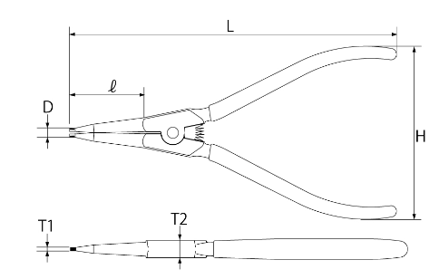 Kìm Mở Phe Mũi Thẳng Top Kogyo SS-175_drawing