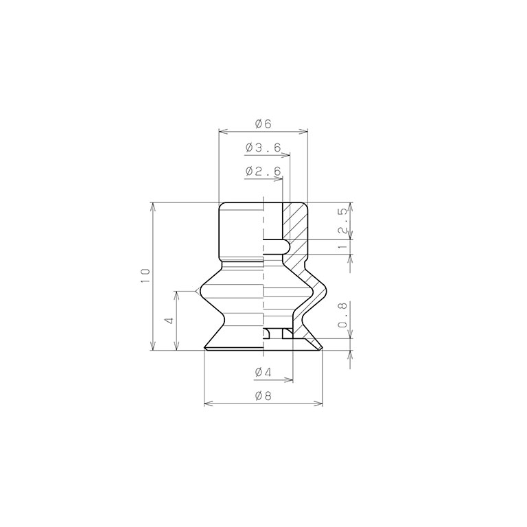 Đầu Nấm Hút Chân Không Dạng Lò Xo, Silicone Dẫn Điện, O.D 8 mm, Pisco VP8BSE-R69-SS_drawing