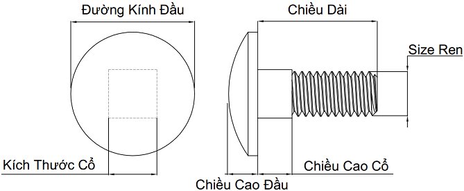 Bulong Cổ Vuông Thép Mạ Kẽm 4.8 M6x45_drawing