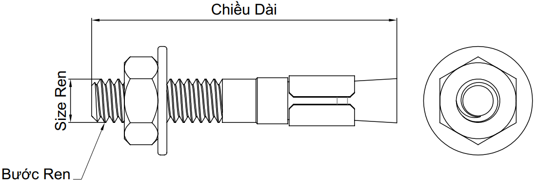 Tắc Kê Nở Inox 304 M10x150 (Loại THE)_drawing