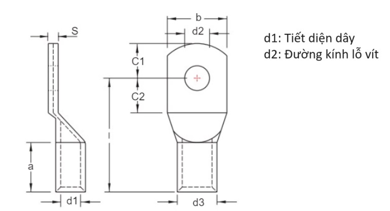 Đầu Cosse Đồng Trần KST 6 mm2 TLK6-5_drawing
