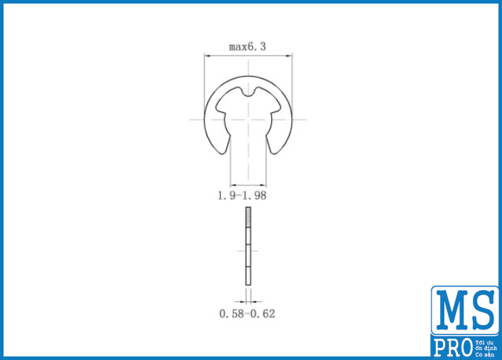 Phe Gài Trục Chữ E Inox 420 D2.3_drawing
