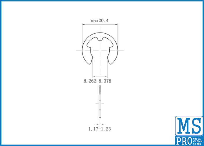 Phe Gài Trục Chữ E Inox 420 D10_drawing