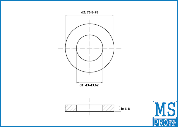 Lông Đền Phẳng Inox 304 DIN125 M42_drawing