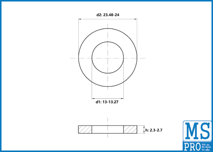 Lông Đền Phẳng Thép Mạ Kẽm Trắng Cr3+ DIN125 M12_drawing