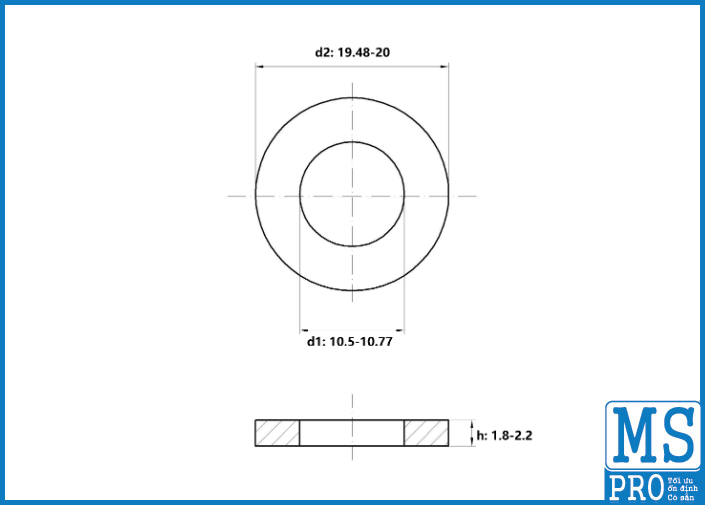 Lông Đền Phẳng Thép Đen DIN125 M10_drawing