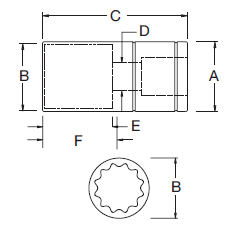 Đầu Tuýp Lục Giác 12 Cạnh Dr.1/2 - 1/2 inch Sata 13504_drawing