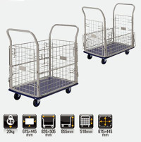 Xe Đẩy Hàng 4 Bánh (150Kg) Có Lưới Prestar NB-107 (1 Tầng, 2 Tay Đẩy)