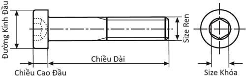 Lục Giác Chìm Đầu Trụ Thép Đen 12.9 DIN912 M4x45 Ren Lửng_drawing