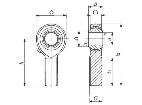 Vòng Bi Đầu Cần 25 mm Ren Ngoài M24x2 IKO PHS 25A_drawing