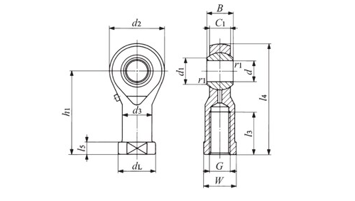 Vòng Bi Mắt Trâu 10 mm Ren Trong M10x1.5 IKO PHS 10A_drawing