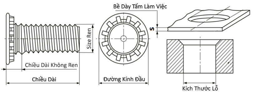 Bulong Ép Inox 304 Loại FHS-M3-22_drawing