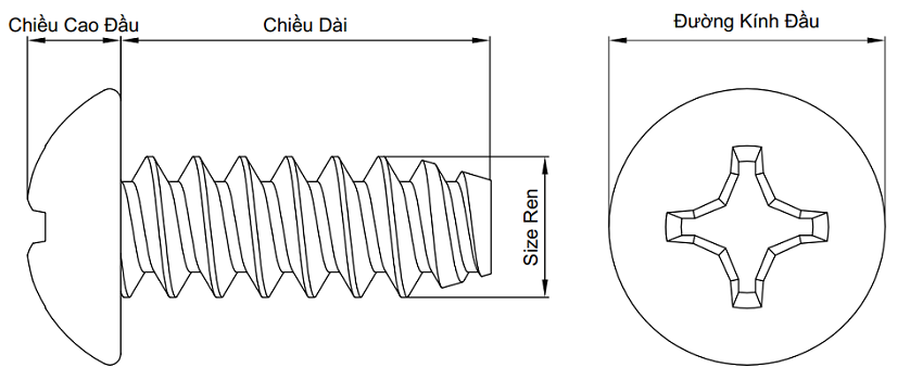 Bulong Pake Dù Thép Mạ Kẽm 4.6 M6x30_drawing