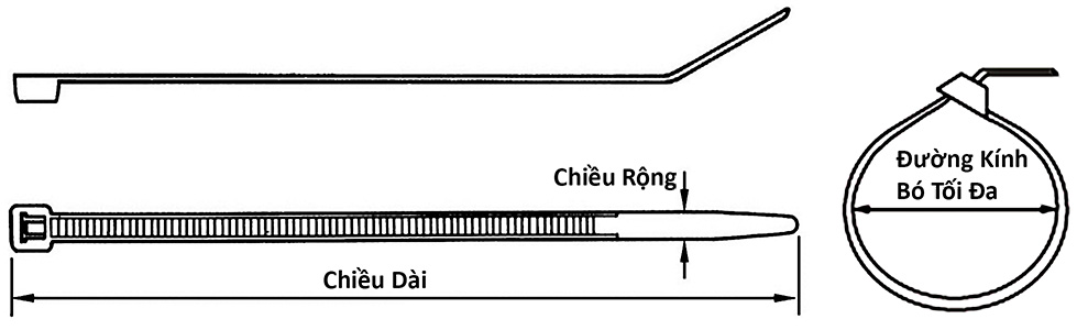 Dây Rút Nhựa Chống Tia UV Màu Đen DONG-A 100x2.5mm (1000 Sợi/Bịch)_drawing