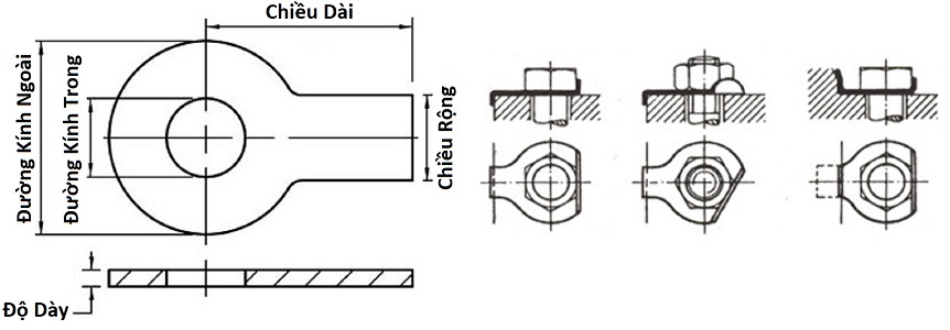 Lông Đền Tai Thép Mạ Kẽm 4.8 DIN93 M12_drawing