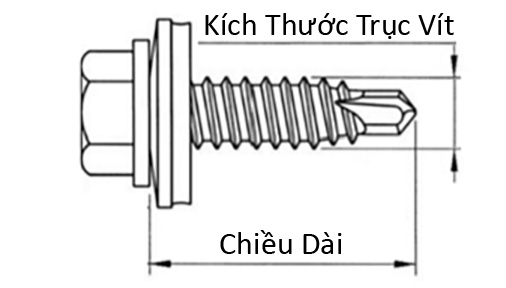 Vít Tôn Đầu Lục Giác Inox 410 M4.8x50 (#10-16)_drawing