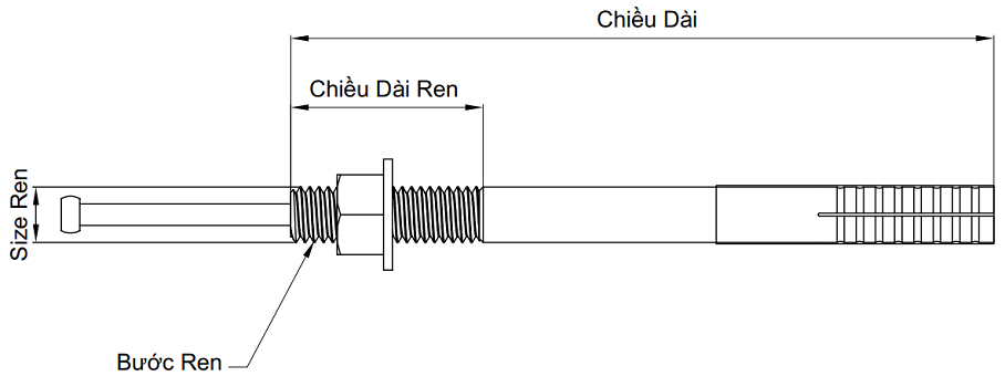 Tắc Kê Nở Đinh Sanko Inox 304 M16x100_drawing