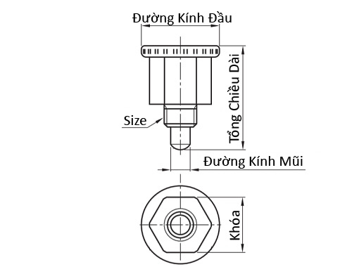 Vít Nhún Định Vị Nhỏ Gọn Loại Tự Hồi M8 PMXSB8_drawing