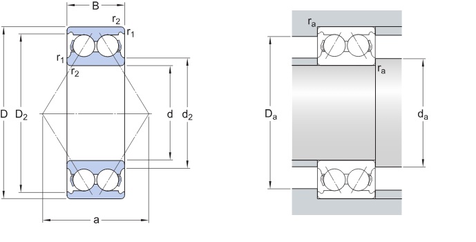 Vòng Bi Cầu Tiếp Xúc Góc SKF 3305 ATN9_drawing