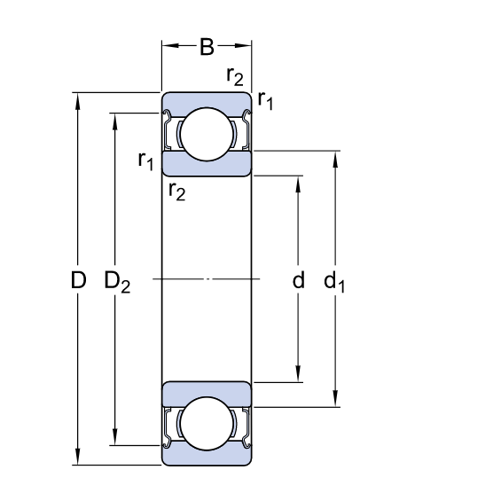 Vòng Bi Cầu Rãnh Sâu 6206-2Z/AEM/C3_drawing