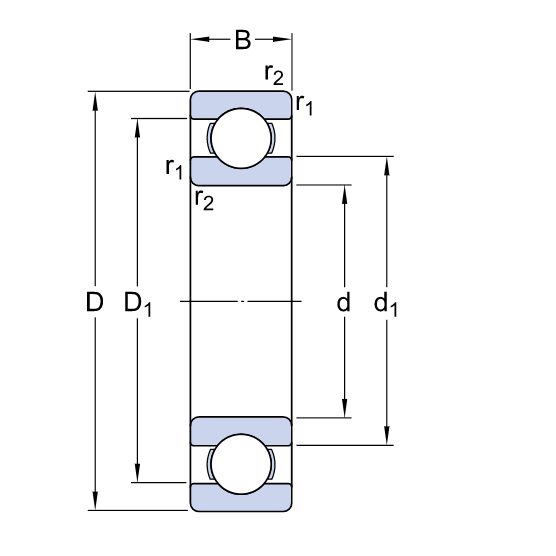 Vòng Bi Cầu Rãnh Sâu 6316/AEM/C3_drawing