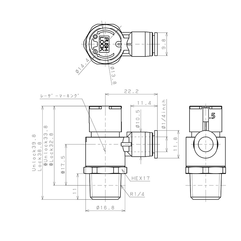 Van Tiết Lưu Khí Nén Loại Khóa Đẩy Có Hiển Thị Chỉ Số Pisco JSGC1/4-02BW_drawing