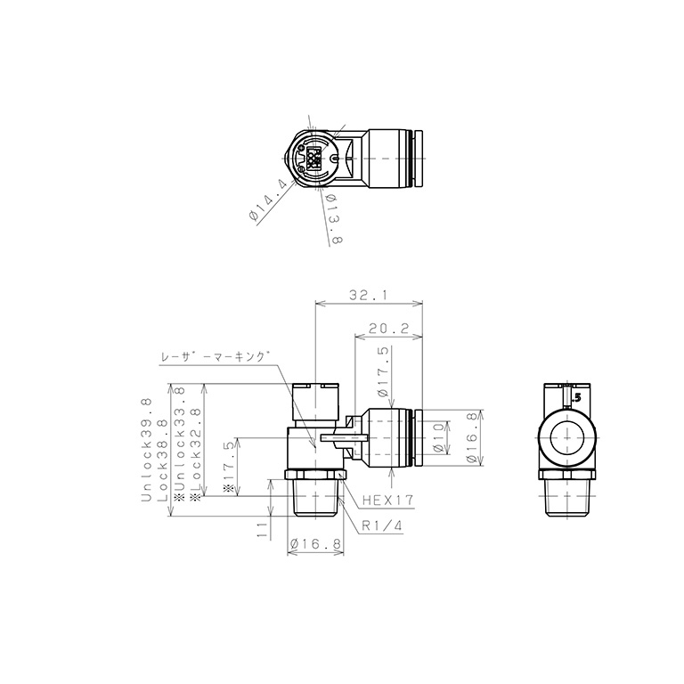Van Tiết Lưu Khí Nén Loại Khóa Đẩy Có Hiển Thị Chỉ Số Pisco JSGC10-02BLW_drawing
