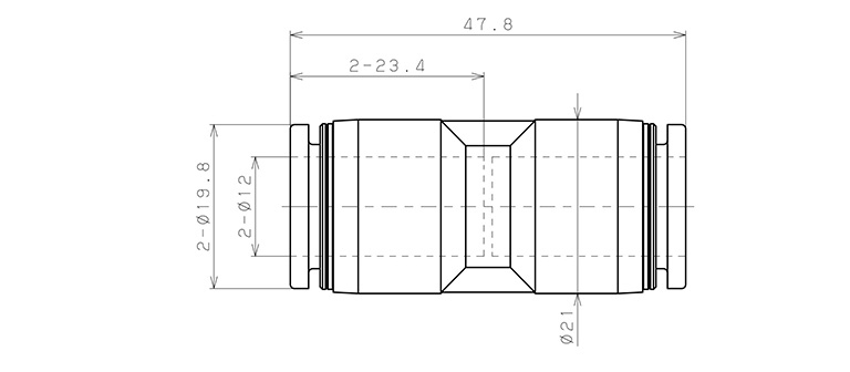 Đầu Nối Nhanh Khí Nén Thẳng Phi 12mm Pisco PU12_drawing