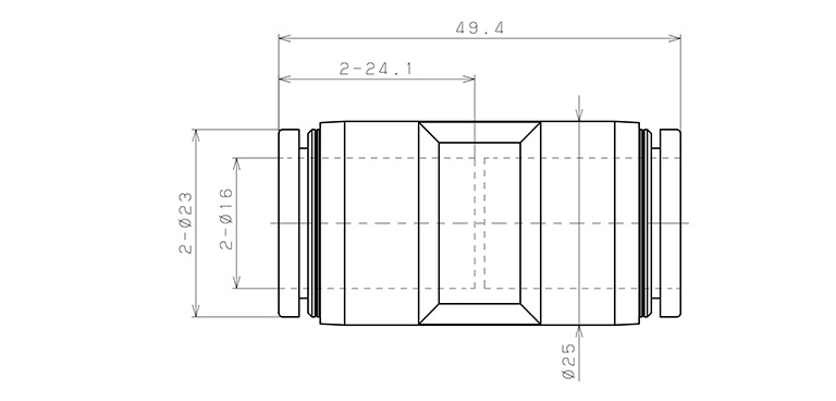 Đầu Nối Nhanh Khí Nén Thẳng Phi 16mm Pisco PU16_drawing