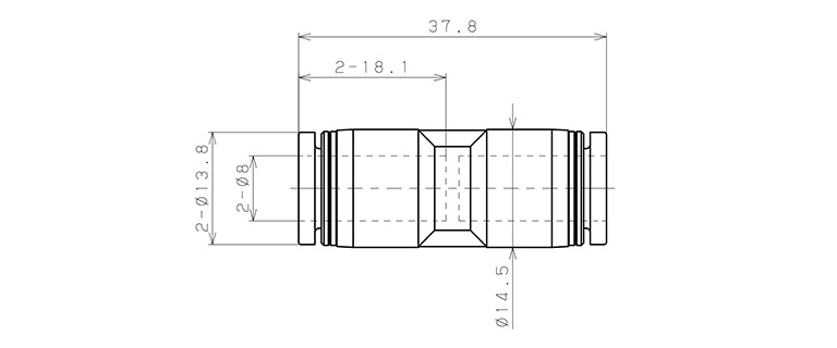 Đầu Nối Nhanh Khí Nén Thẳng Phi 8mm Pisco PU8_drawing