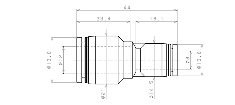 Đầu Nối Giảm Khí Nén Thẳng Phi 12-8mm Pisco PG12-8_drawing
